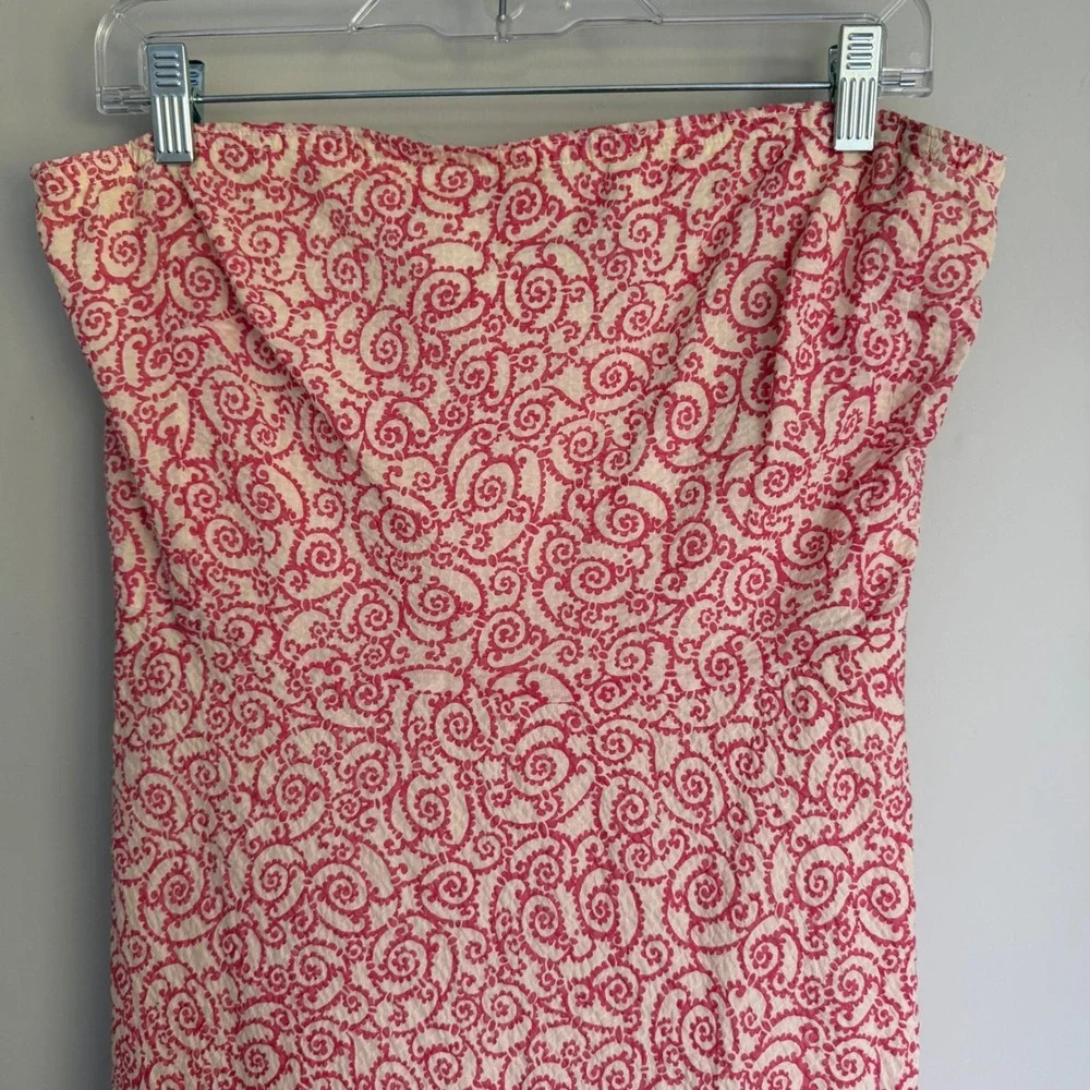 Vintage J. Crew Strapless Fit & Flare Midi Dress Pink Swirl 100% Cotton Size 8